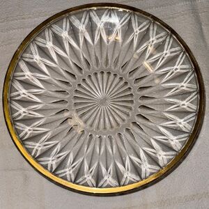 Vintage Cristal d'Arques-Durand Diamant Clear Cut Crystal Plate w/24k gold edge